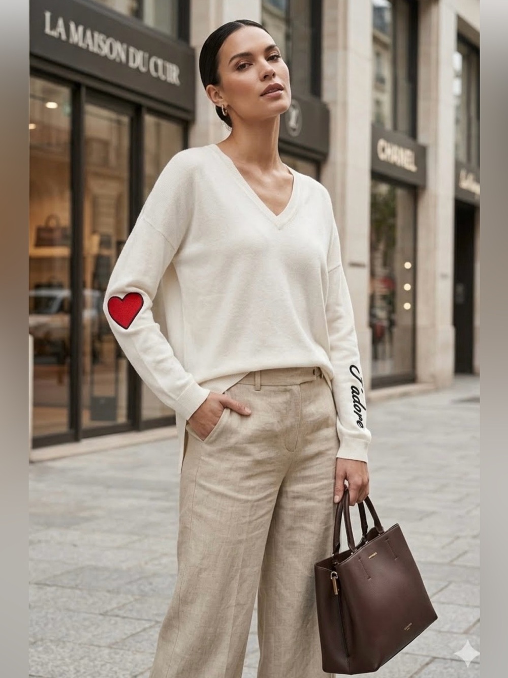 NWT Brodie Cashmere Whisper J’ADORE V-Neck Sweater Red❤️Elbow Sz XL